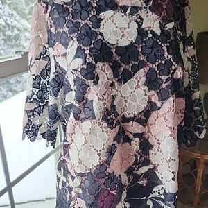 Floral Lace Shirt in Pink and Navy